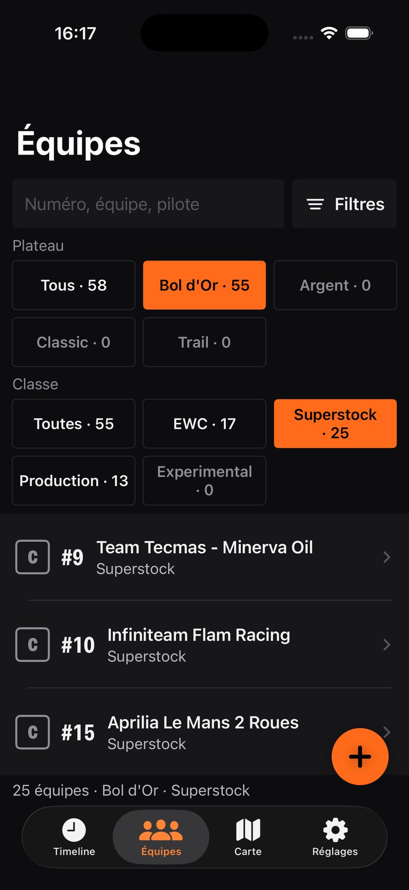 La classe Superstock seule, 24 équipes