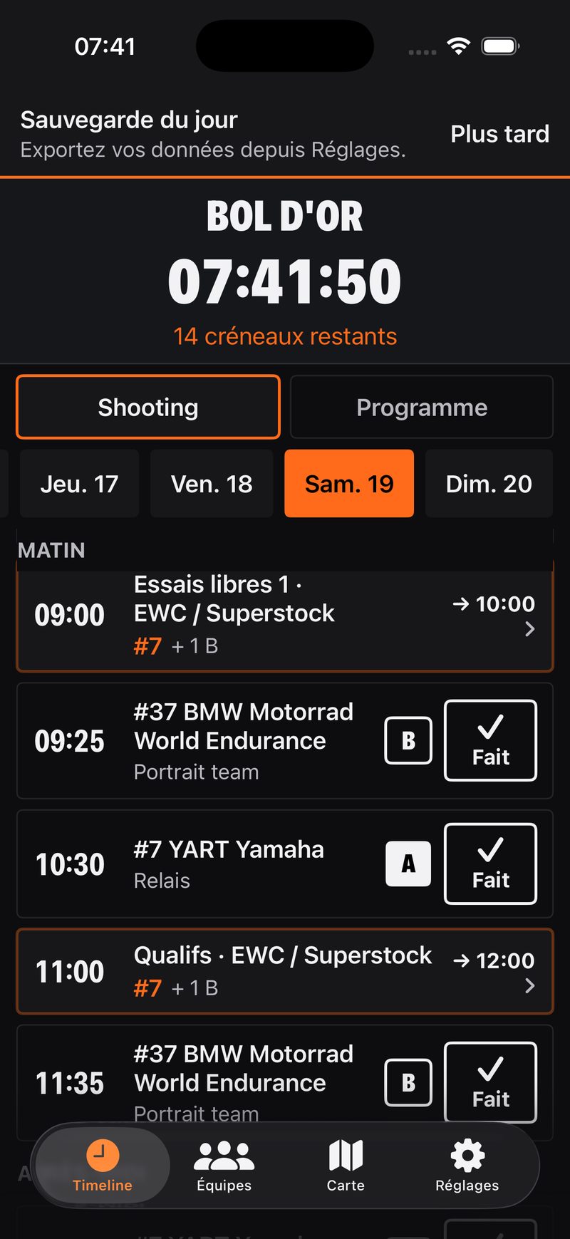 Le programme shooting : tes créneaux et les sessions de tes équipes A et B